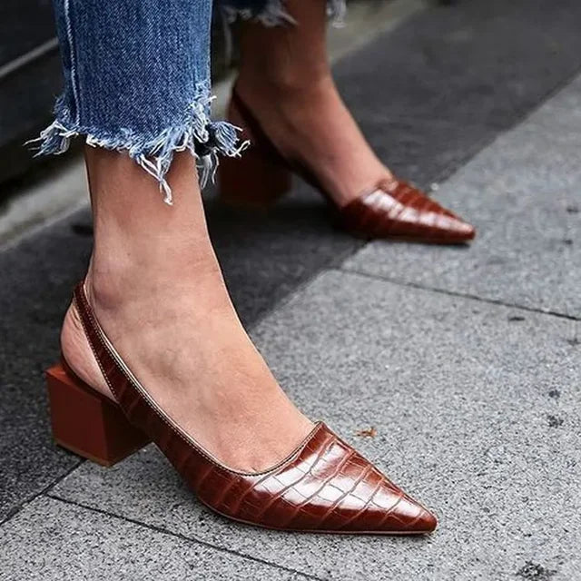 Women's Heeled Pumps with Snakeskin Print