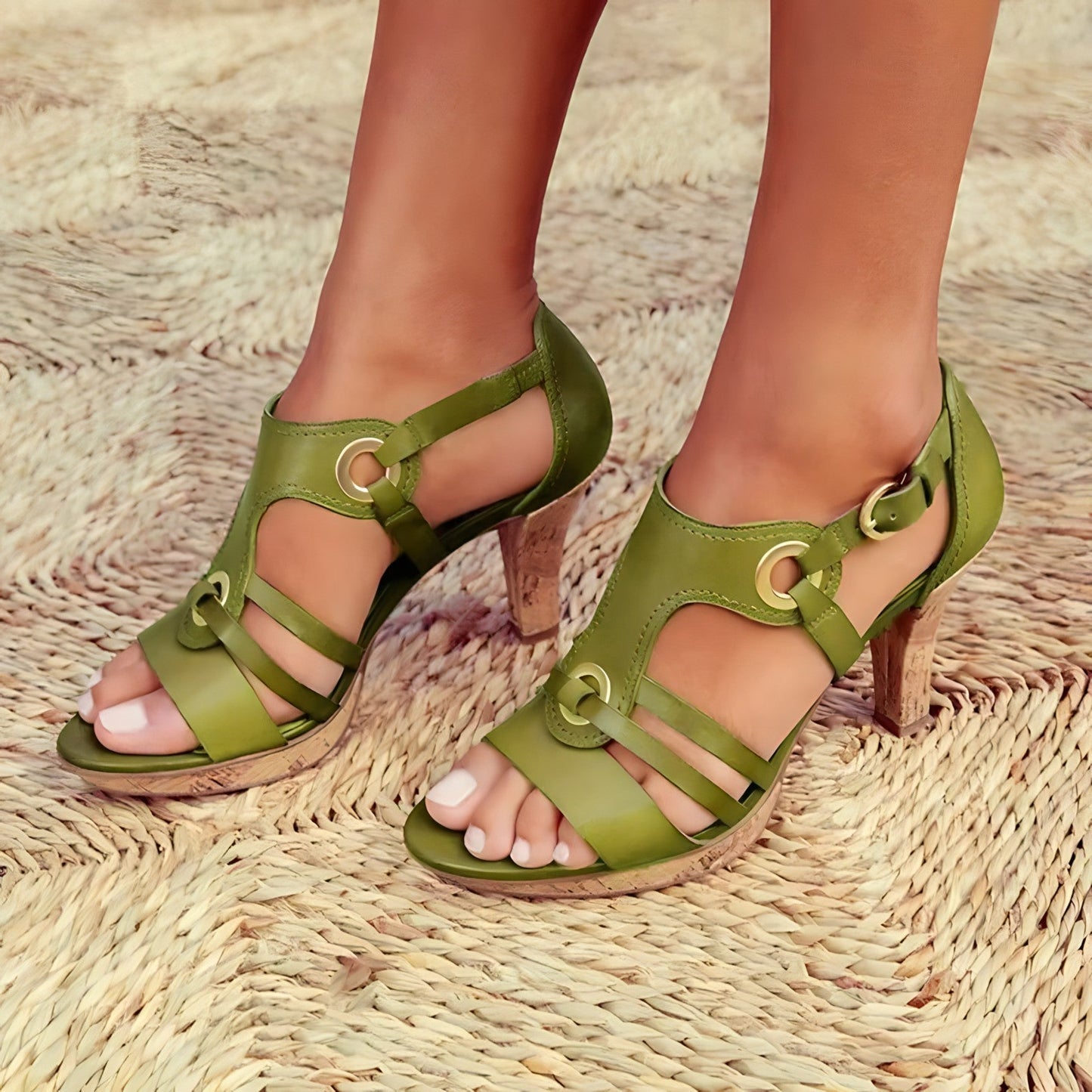 Women's Heeled Sandals with Metal Accents