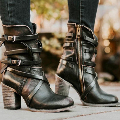 Women's Leather Heeled Ankle Boots in Vintage Style