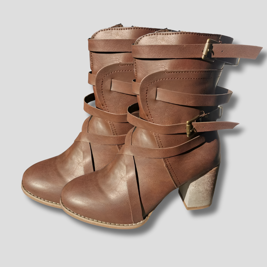 Women's Leather Heeled Ankle Boots in Vintage Style