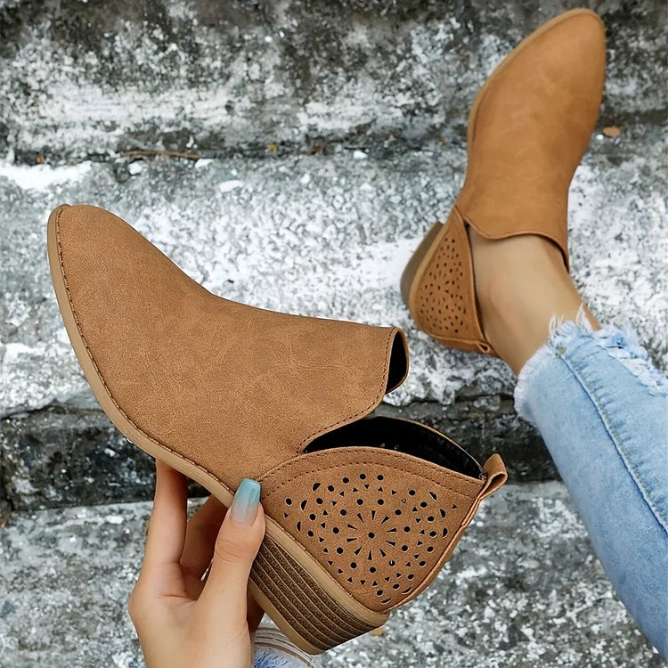 Women's Leather Low-Heel Shoes for Summer