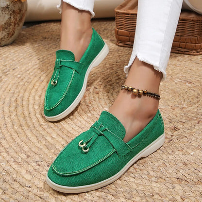 Women's Leather Slip-On Loafers with Gold Details