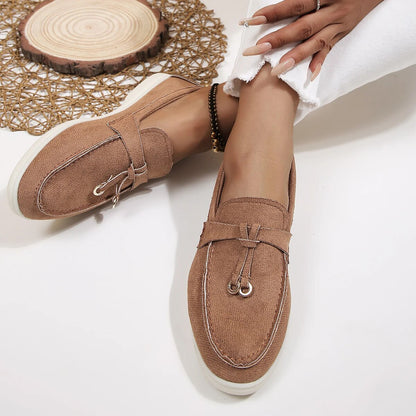 Women's Leather Slip-On Loafers with Gold Details