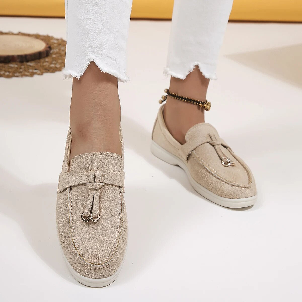 Women's Leather Slip-On Loafers with Gold Details