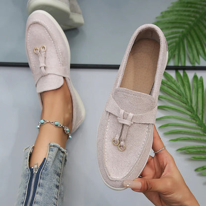 Women's Leather Slip-On Loafers with Gold Details