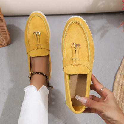 Women's Leather Slip-On Loafers with Gold Details
