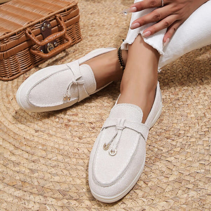 Women's Leather Slip-On Loafers with Gold Details