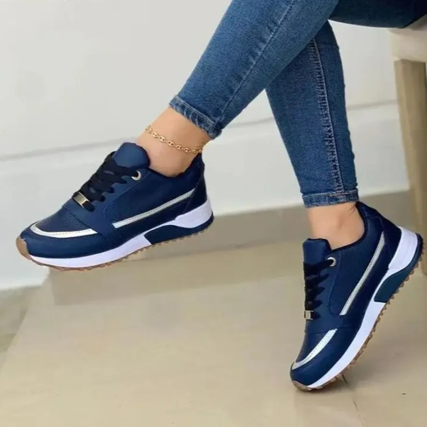 Women's Leather Sport Shoes with White Sole