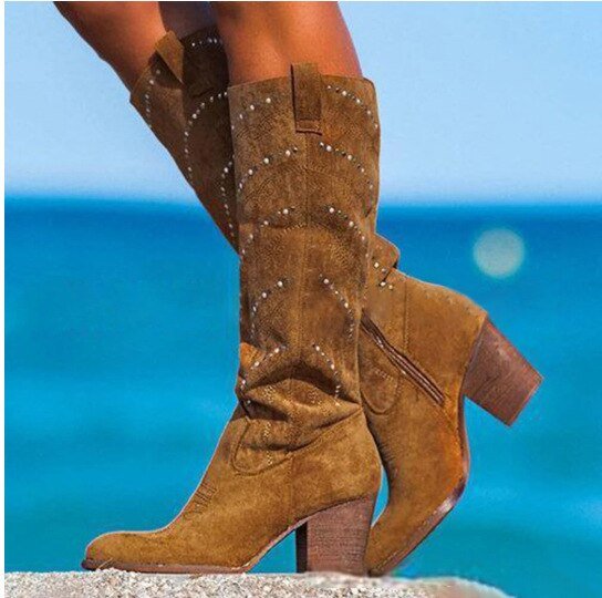 Women's Over-the-Knee Block-Heel Boots with Zip