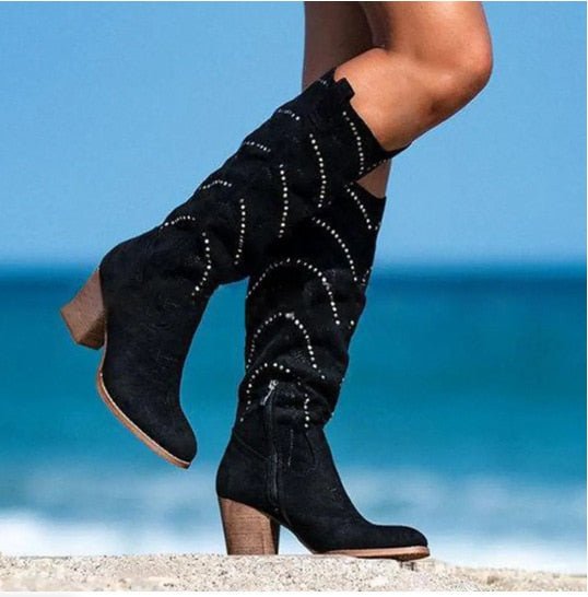 Women's Over-the-Knee Block-Heel Boots with Zip