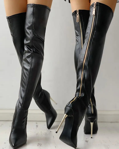 Women's Over-the-Knee Boots with Gold Heel