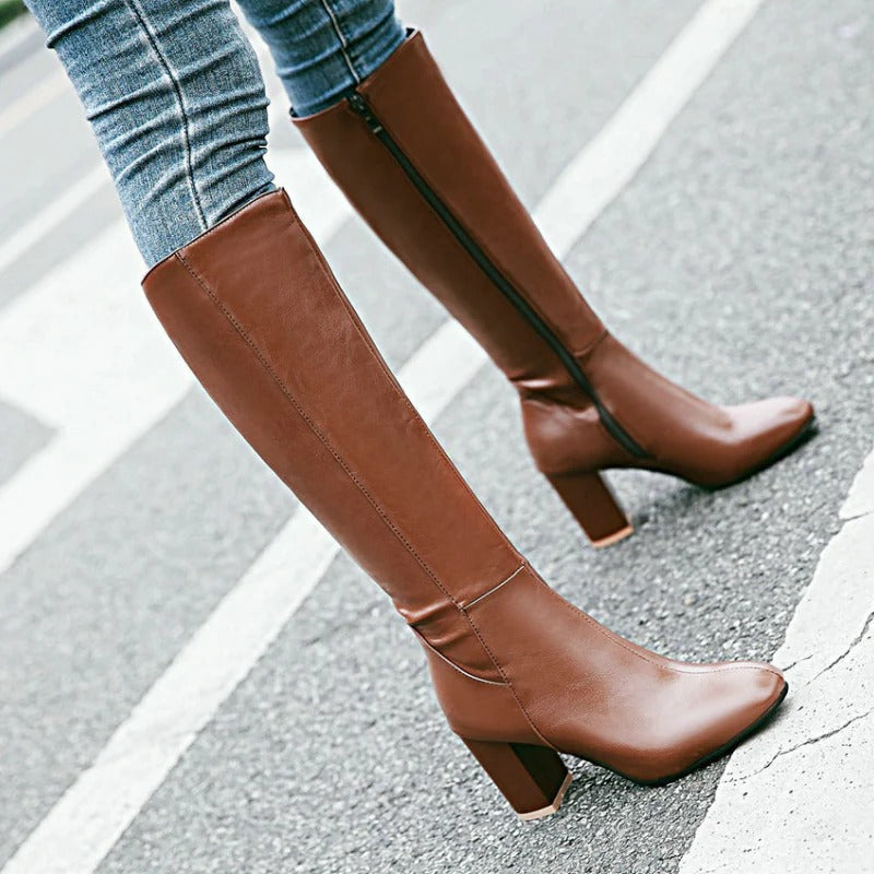 Women's Over-the-Knee Heeled Boots with Zip