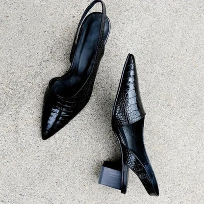 Women's Slingback Block-Heel Pumps with Pointed Toe