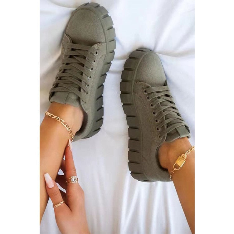 Women's Solid-Color Lace-Up Sneakers