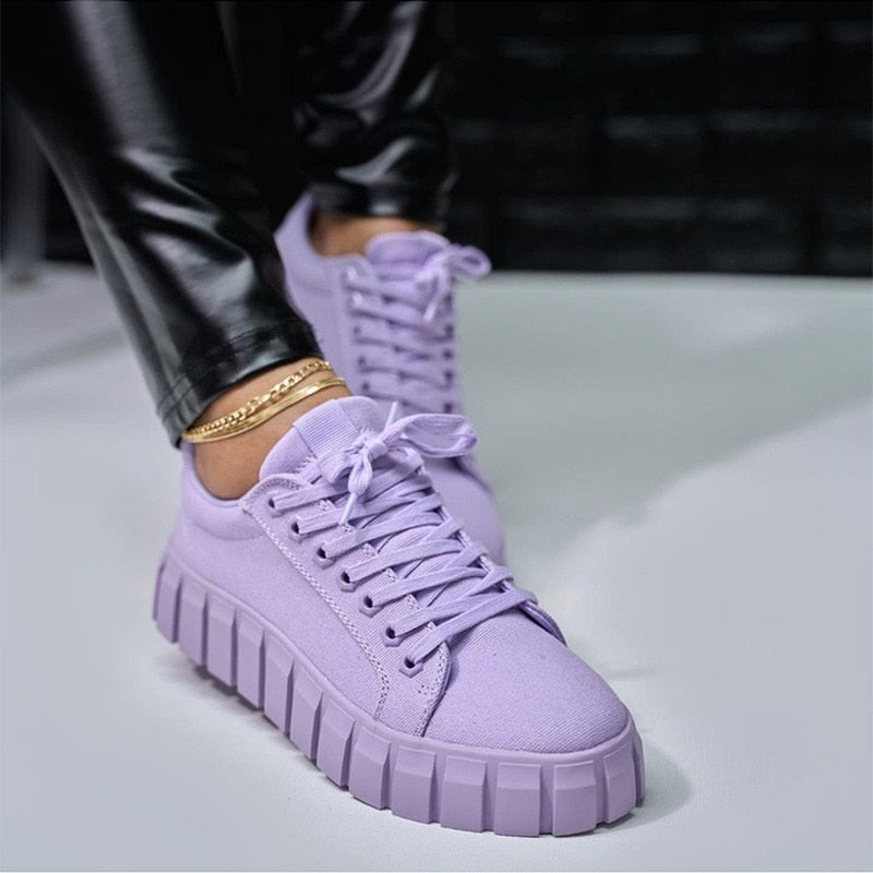 Women's Solid-Color Lace-Up Sneakers