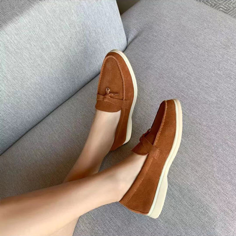 Women's Suede Loafers with Decorative Buckle