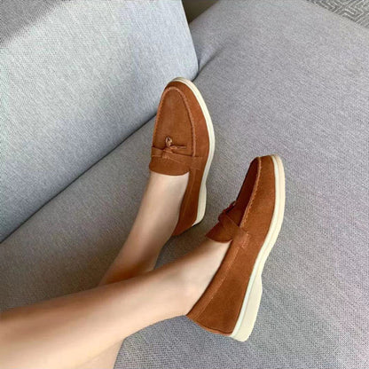 Women's Suede Loafers with Decorative Buckle