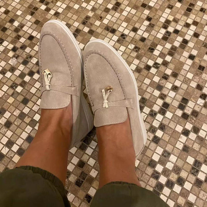 Women's Suede Loafers with Decorative Buckle