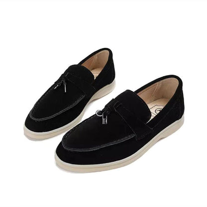 Women's Suede Loafers with Decorative Buckle