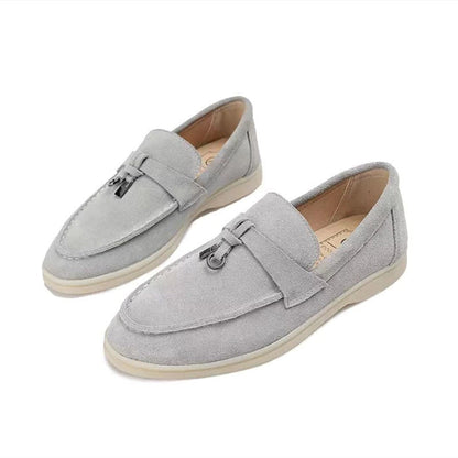 Women's Suede Loafers with Decorative Buckle