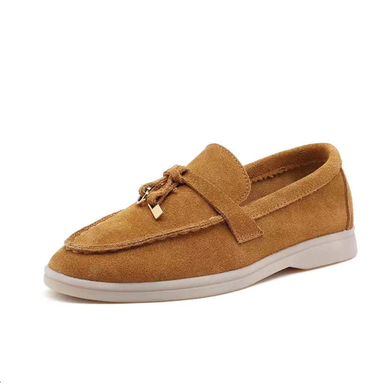 Women's Suede Loafers with Decorative Buckle