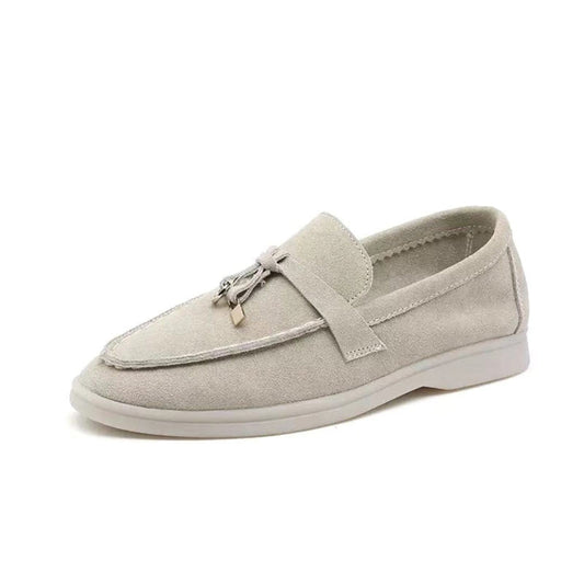 Women's Suede Loafers with Decorative Buckle