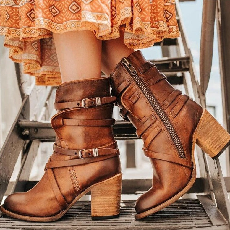 Women's Vintage-Style Ankle Boots with Orthopedic Heel