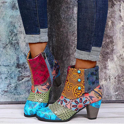 Women's Waterproof Retro-Style Heeled Boots